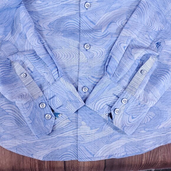 Robert Graham Mens L Classic Fit Wave Marble Swirl Linen Blend Button Up Shirt - Picture 6 of 16